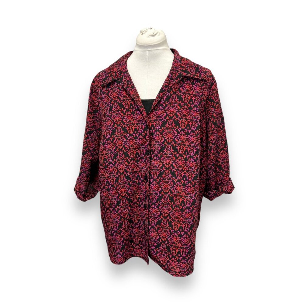 JMS Just My Size Womens Button-Up Blouse Retro Damask Layered Relaxed 2X 18W-20W